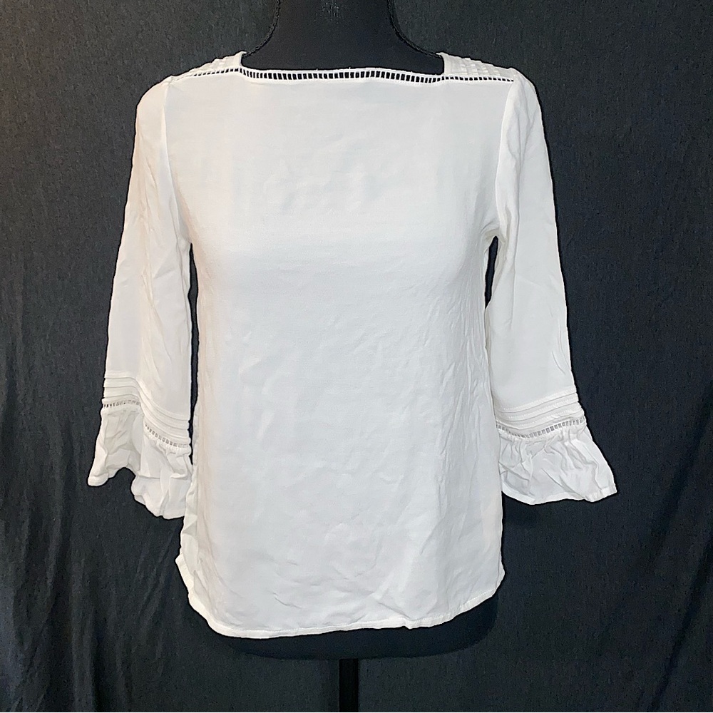 WHITE  MASSIMO DUTTI BELL SLEEVE TOP